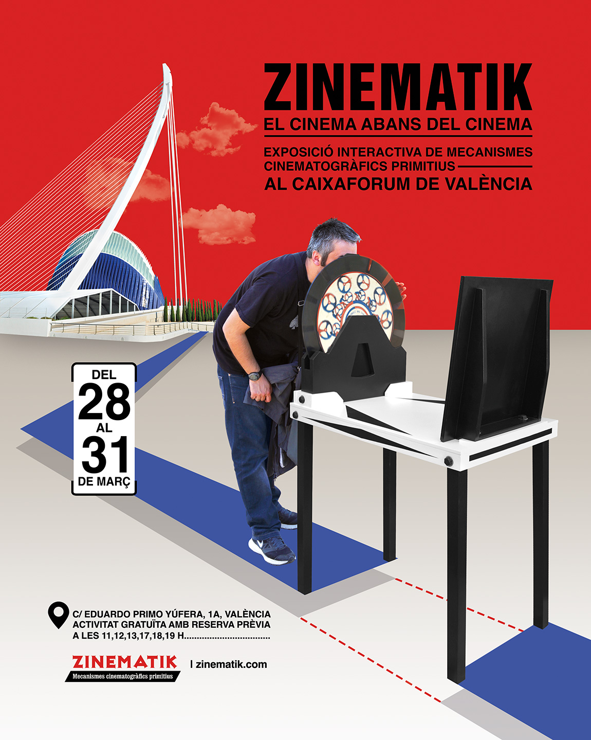 Zinematik en el CaixaForum de Valencia.
Exposición interactiva de mecanismos cinematográficos primitivos. Del 28 al 31 de marzo de 2024